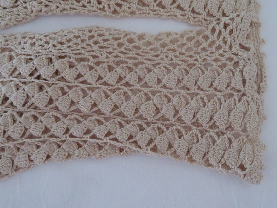Vintage Beige Cotton Crochet Lace Wrist Gloves 19… - image 6