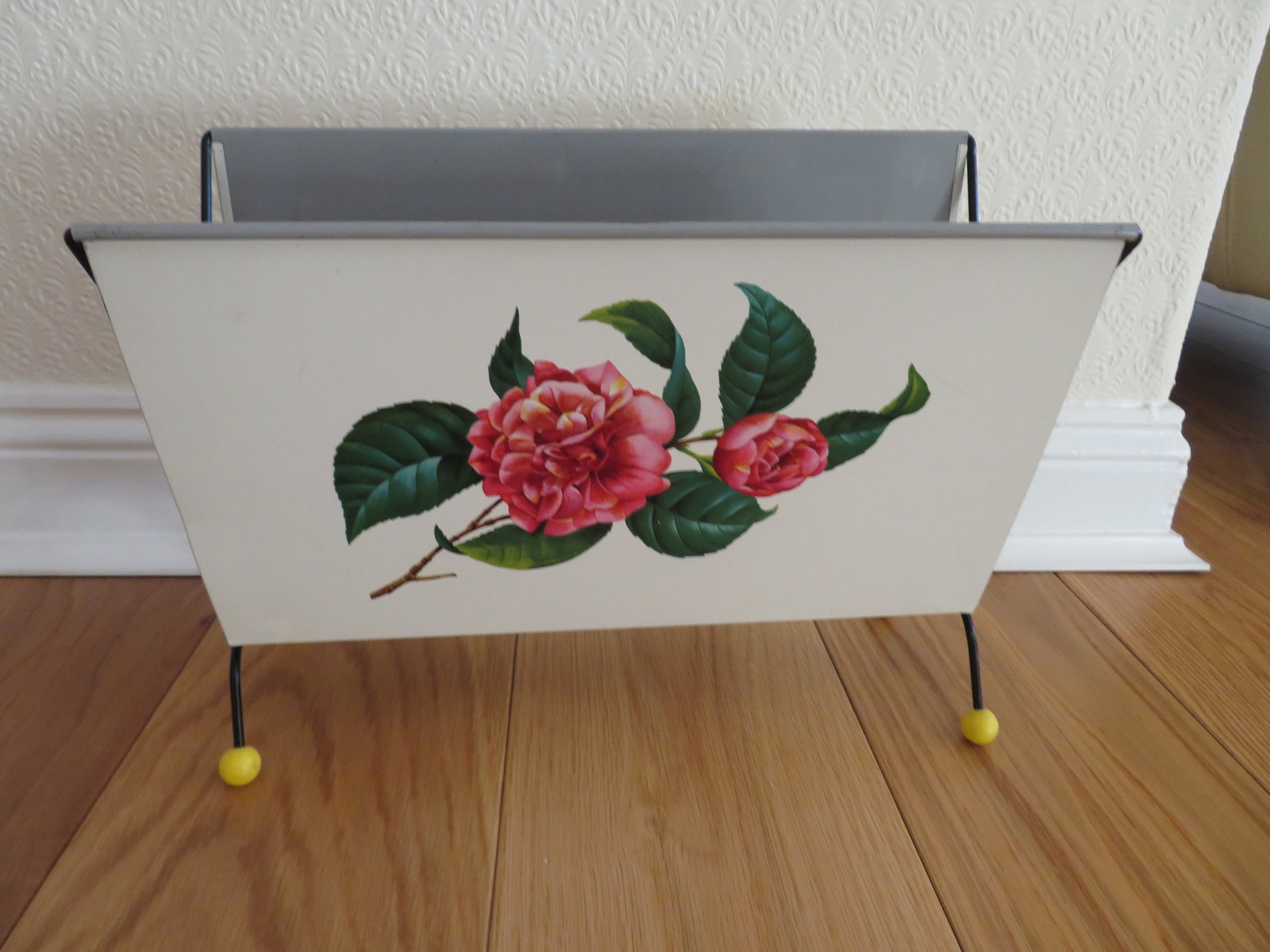 Vintage Painted Metal Magazine Rack With Shades of Pink Rose | Etsy