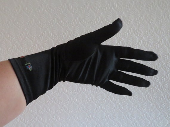 Vintage Black Over Wrist Gloves by Neyret With St… - image 2