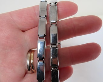 Ligas/brazaletes extensibles de manga con eslabones planos, chapados en plata (EPNS), de estilo vintage, de Boston - Patente de la década de 1930