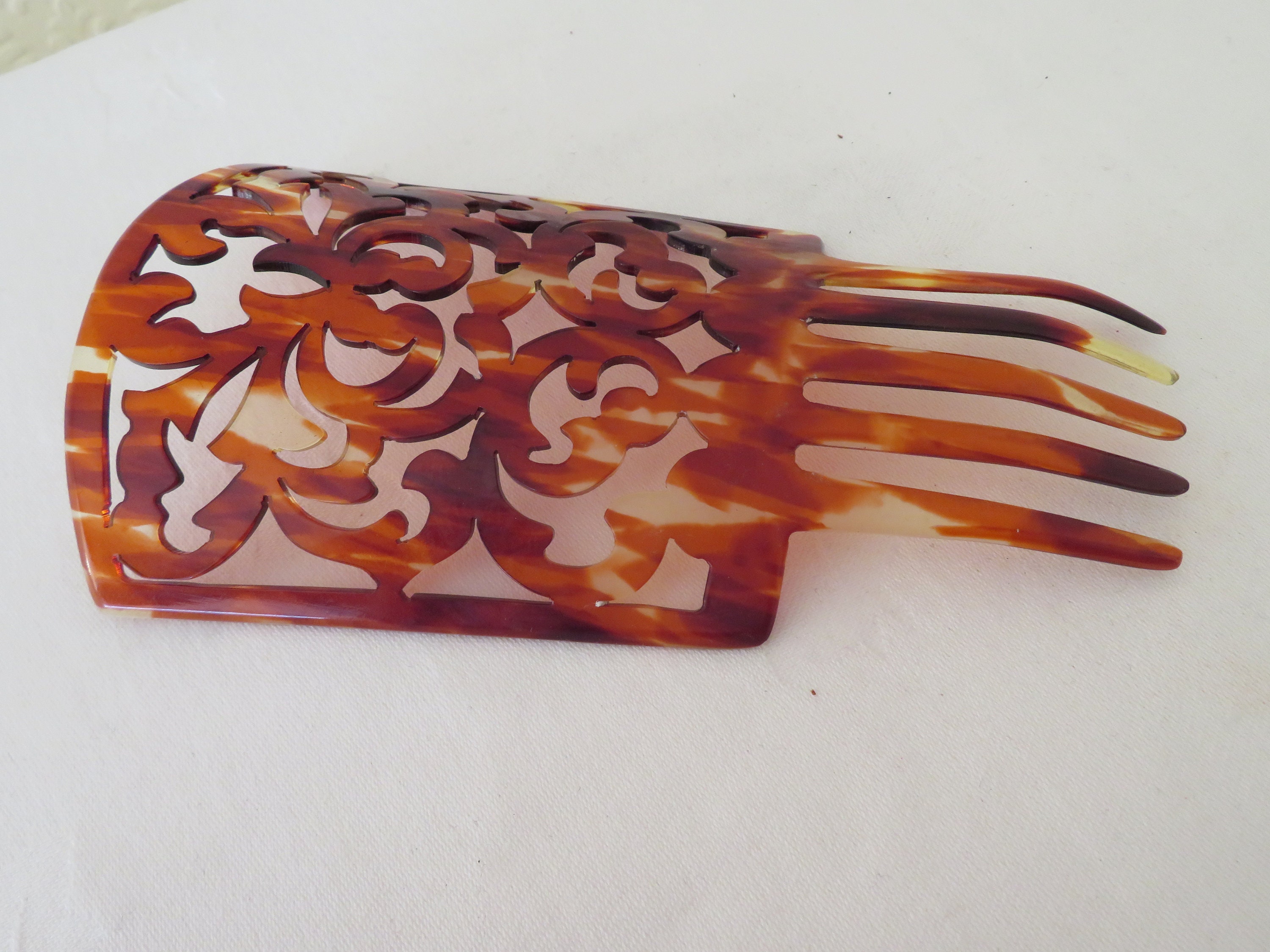 Peigne à Cheveux Ancien Celluloïd écaille De Tortue – Strass – Art Déco/victorien (Original)