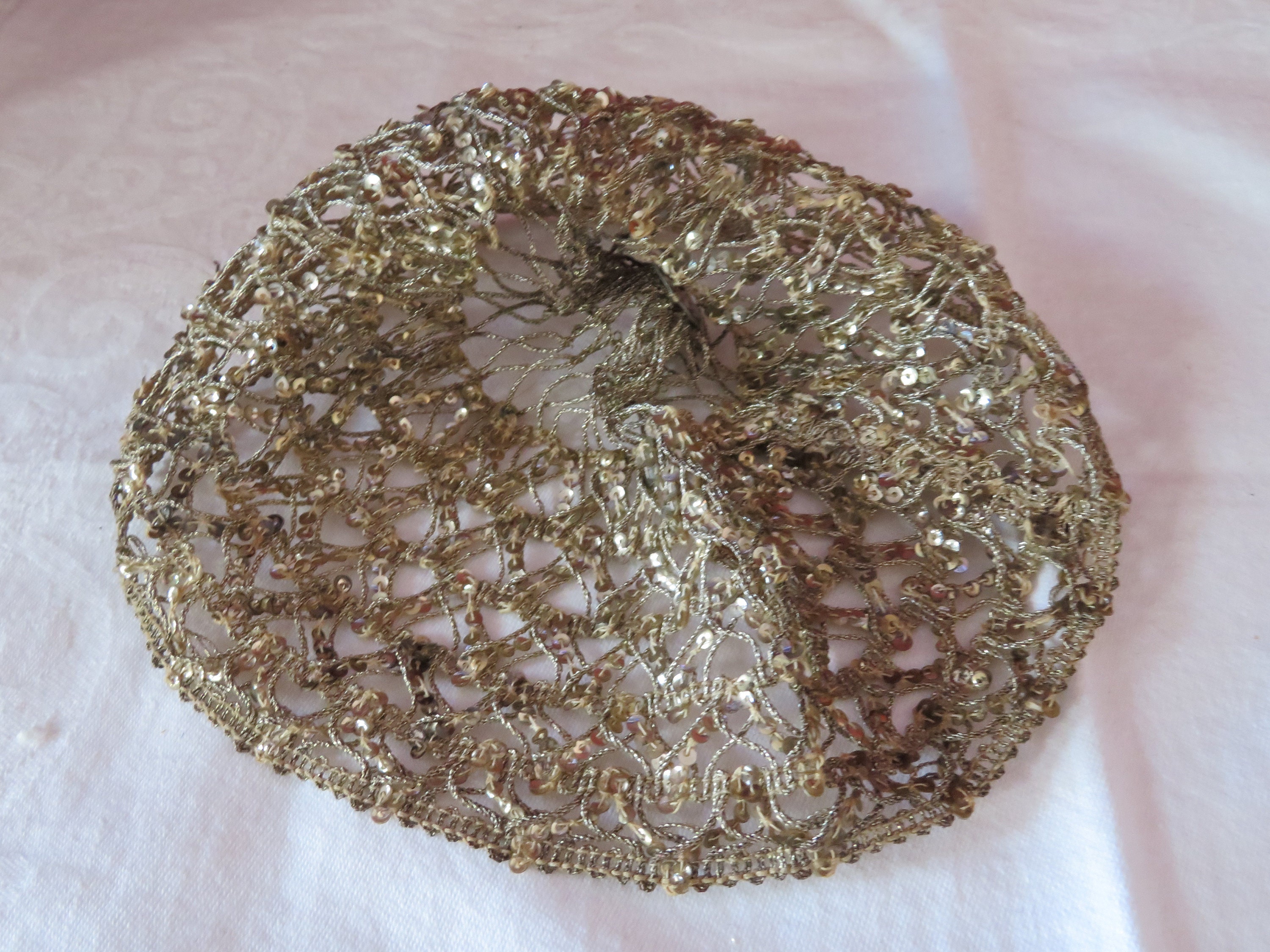 Vintage Art Deco Gold Sequin Skull/juliet/flapper Cap/hair 