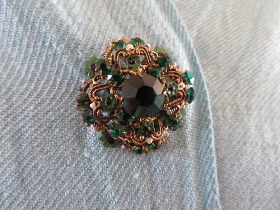 Vintage Small Round Ornate Gold Tone and Enamel B… - image 1