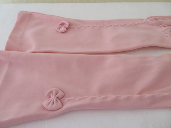 Vintage Pink Nylon Mid Length Gloves with Embroid… - image 6