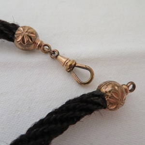 Antique Black Human Woven Hair and Rolled Rose Gold Albert Watch/Fob Chain 1800's Victorian Mourning/Sweetheart Jewellery image 2