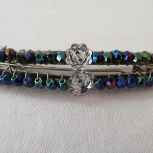 Vintage Pair of Purple AB and Clear Glass and Silver Tone Metal Clips/Slides/Barrettes by Designer Kerri Kahn - 1990&#39;s - Blue, Green, Purple