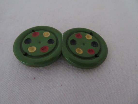 Authentic Art Deco Green Bakelite with Painted Sp… - image 3