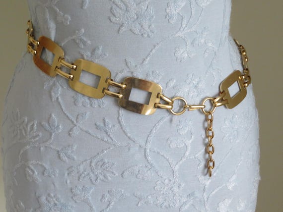 Vintage Gold Tone Rectangular Panel and Book Chai… - image 1