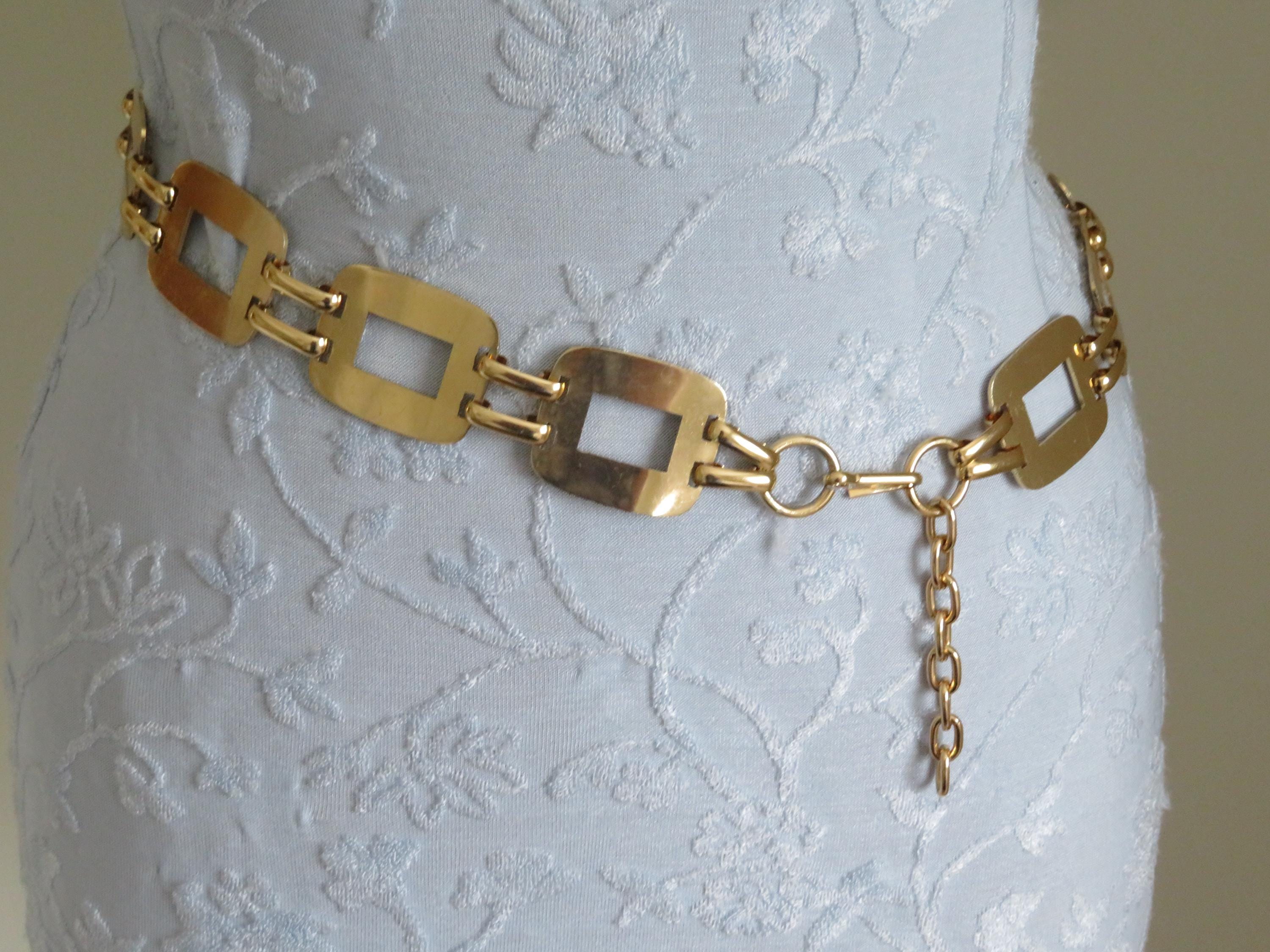 Vintage Gold Tone Rectangular Panel and Book Chain Link Belt  display picture 3