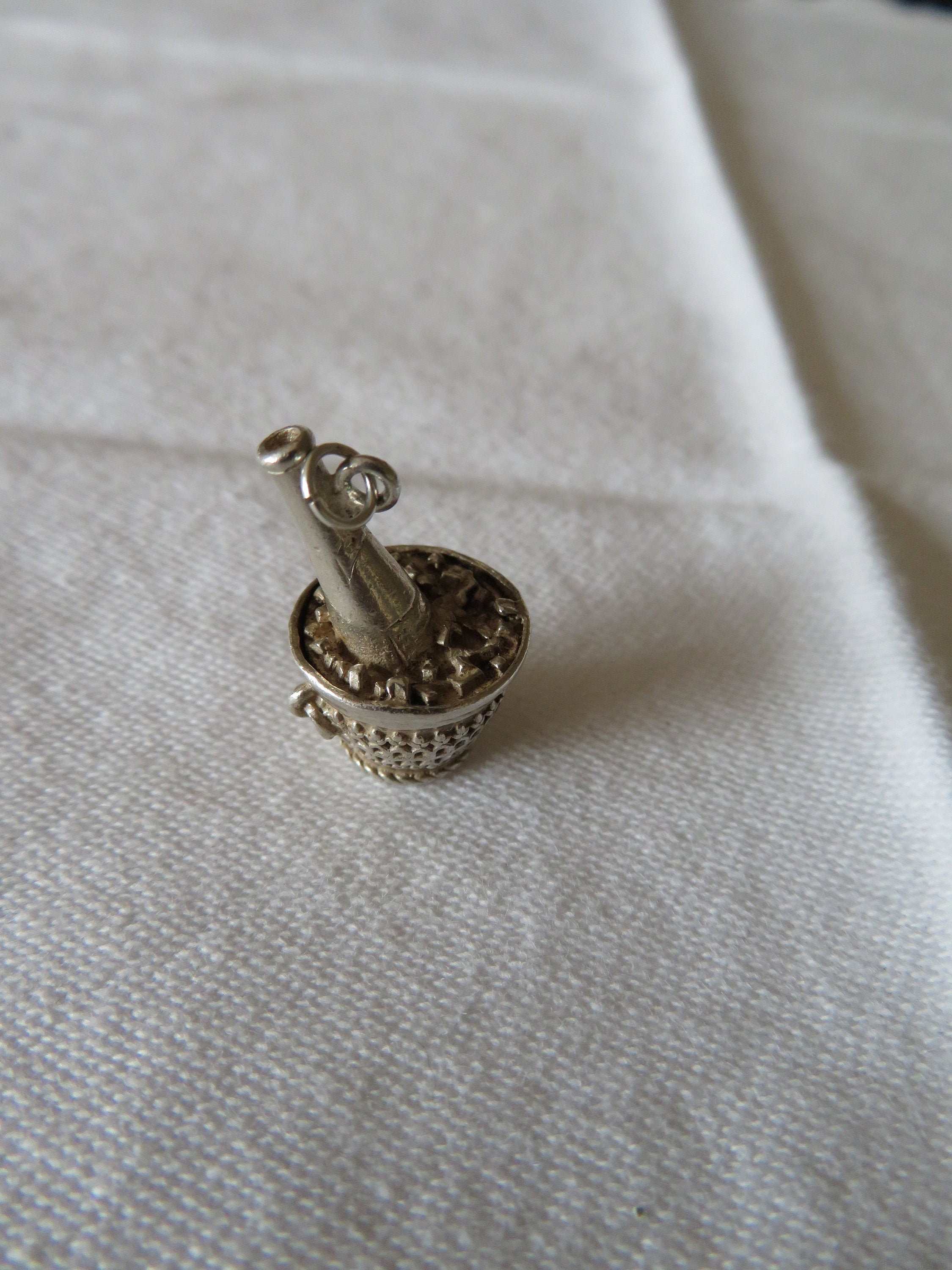 Vintage Sterling Silver Champagne/Wine Bottle in Ice Bucket Charm/Pendant/Fob - Fully Hallmarked - 1950's
