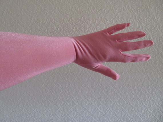 Vintage Bubblegum Pink Stretch Opera Length Glove… - image 2