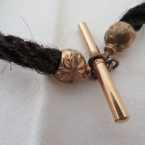 Antique Black Human Woven Hair and Rolled Rose Gold Albert Watch/Fob Chain 1800's Victorian Mourning/Sweetheart Jewellery image 3