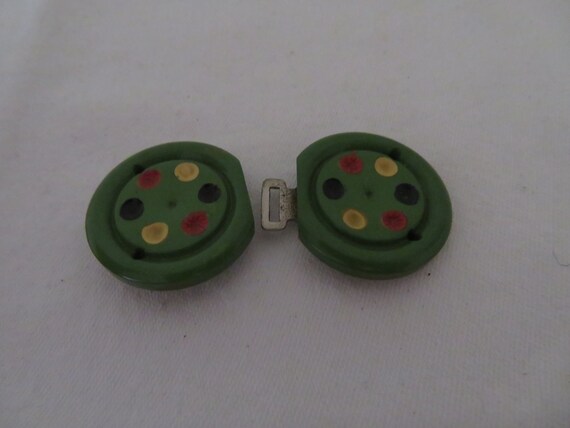 Authentic Art Deco Green Bakelite with Painted Sp… - image 4