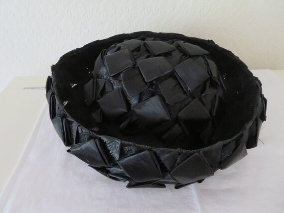 Vintage Black Woven Raffia on Net Upturned Brim H… - image 7