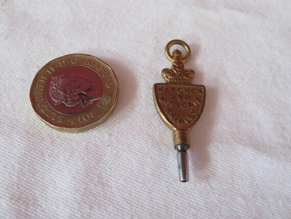 Antique Advertising Pocket Watch Key with Crown Top - 1900's - Kitchen Jewellers & Opticians, Westgate, Shipley View 4