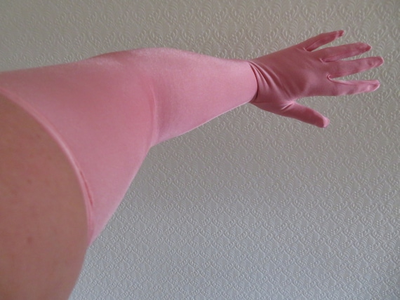 Vintage Bubblegum Pink Stretch Opera Length Glove… - image 1