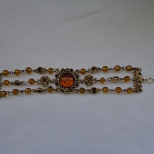 Vintage Gold Tone and Orange/Cognac Gem Bracelet with Etched Initial &quot;H&quot; in Central Stone - 1990&#39;s