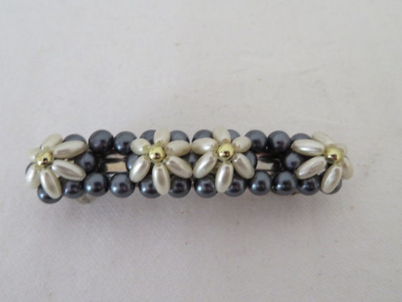 Vintage Dark Grey, Ivory Faux Pearl & Gold Bead Bar Hair  display picture 2