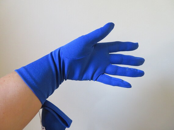 Vintage Royal Blue Stretch Nylon Over Wrist Glove… - image 3