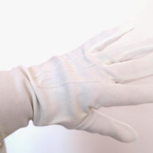 Vintage Unisex Formelle Ivory Cotton Feel Handgelenk Handschuhe, Silber Handgelenk Knopf - Größe 7.5-8.5 Ungetragen NOS