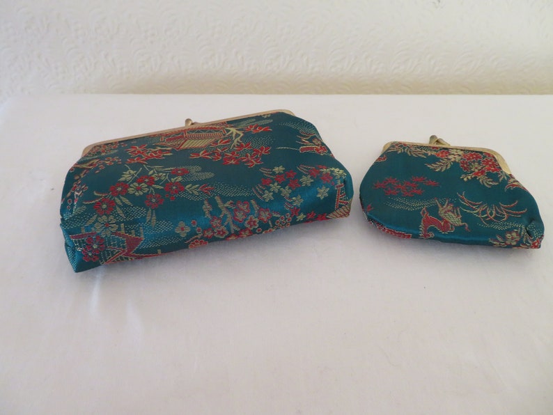 Bolso de noche estilo pagoda vintage con diseño floral y chino, con monedero, sin usar, NOS imagen 1