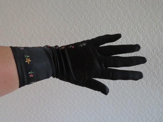 Vintage Black Over Wrist Gloves by Neyret With St… - image 1