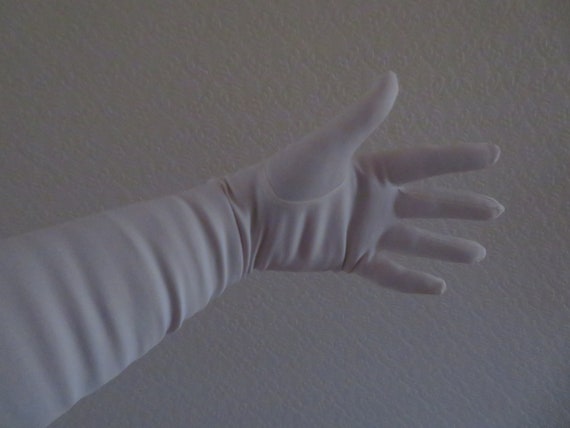 Vintage Ivory Stretch Satin Elbow Length Gloves -… - image 3