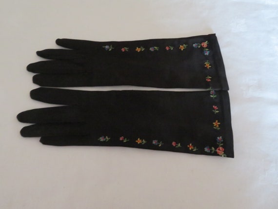 Vintage Black Over Wrist Gloves by Neyret With St… - image 4