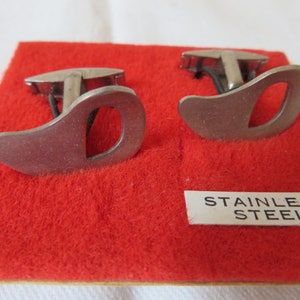 Gemelli vintage in acciaio inossidabile completi su carta originale - anni '70 - stile modernista - regalo ideale