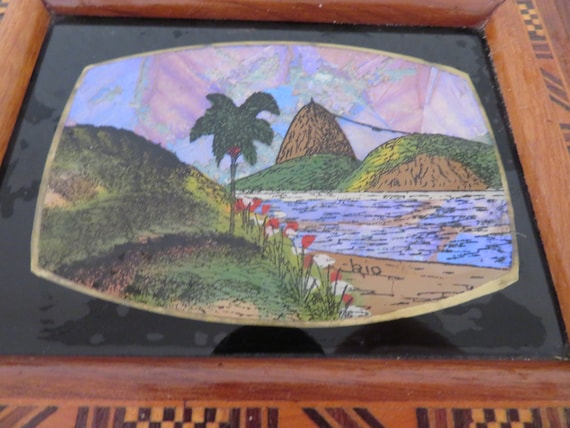 ヴィンテージ ブラジル製 モルフォ蝶/蛾の羽 ドリンクトレイ - 1930