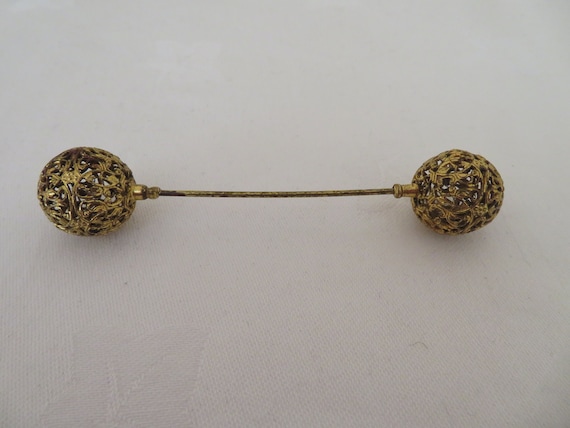 Antique/Vintage Gold Tone Pierced Metal Double En… - image 2