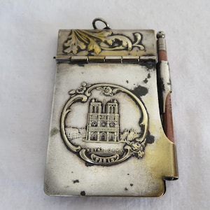 Antique Art Nouveau Silver Plated Aide Memoire/Notebook/Carnet de Bal - Souvenir of Notre Dame, Paris - 1900's  - See Condition
