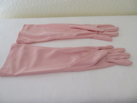 Vintage Pink Nylon Mid Length Gloves with Embroid… - image 7