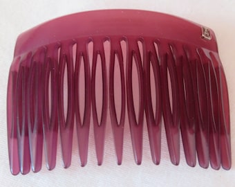 Vintage Designer Alexandre de Paris, France Hair Comb - Purple with Gold "A" - 1980's