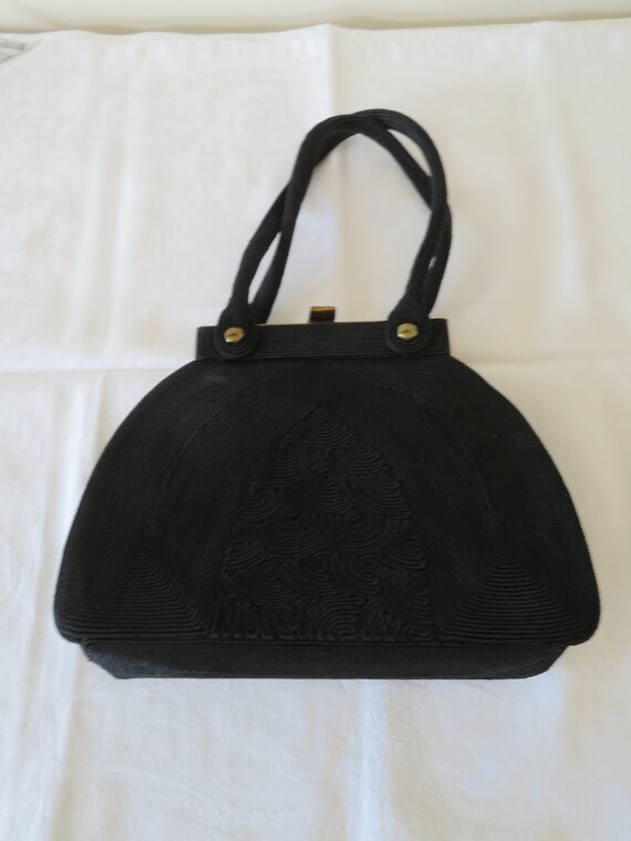 Vintage Genuine Black Cordé Handbag/bag/purse With Brass