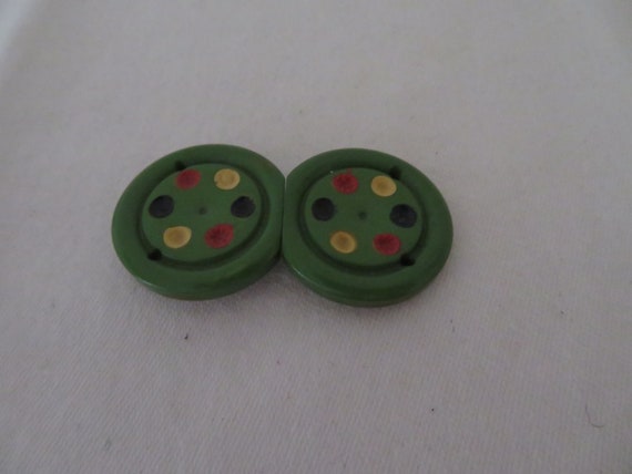 Authentic Art Deco Green Bakelite with Painted Sp… - image 2