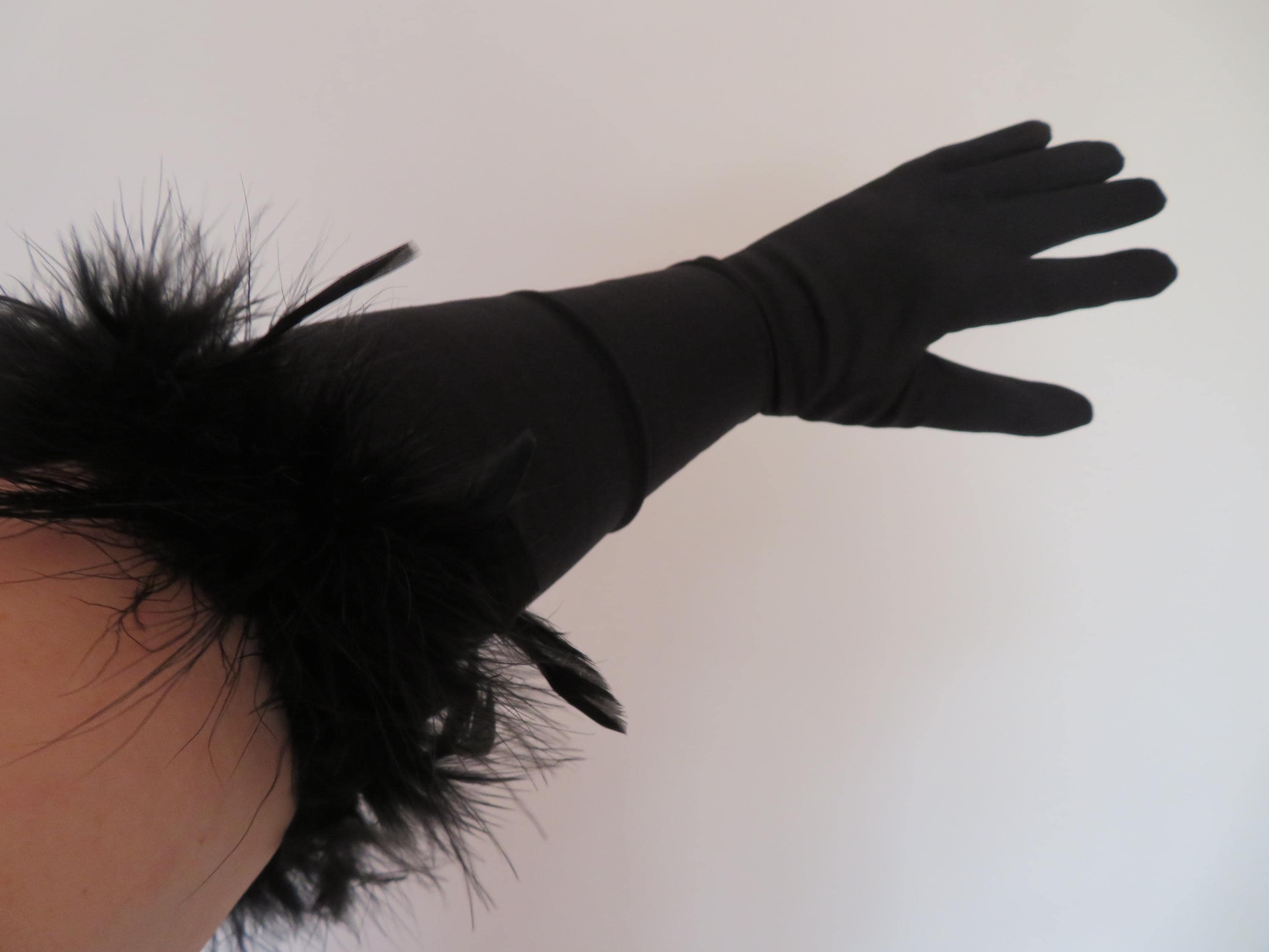 Black Feather Headband And Long Black Gloves Set 1 Feather Hair Accessory 1 Pair Of Gloves 1920S Headwear  main image 2
