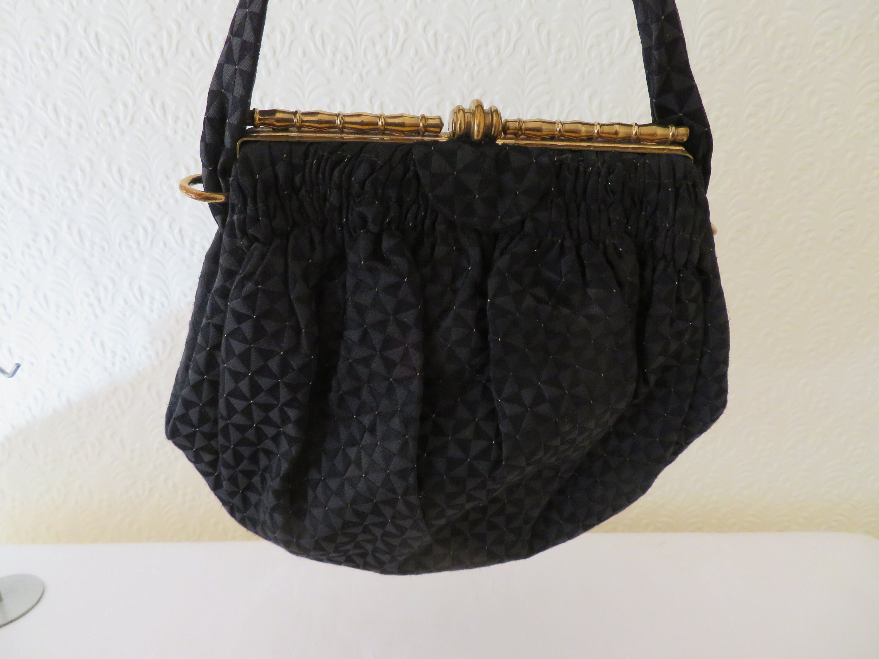 Vintage Black Evening Bag purse With Bamboo Frame Clasp by Bagcraft Bags England 1940 s Short Fabric Handle Etsy Australia