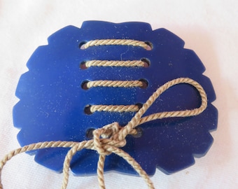 Corset en celluloïd bleu incroyablement rare/curseur fantaisie lacé/boucle à lacets basques - années 30 - grande taille