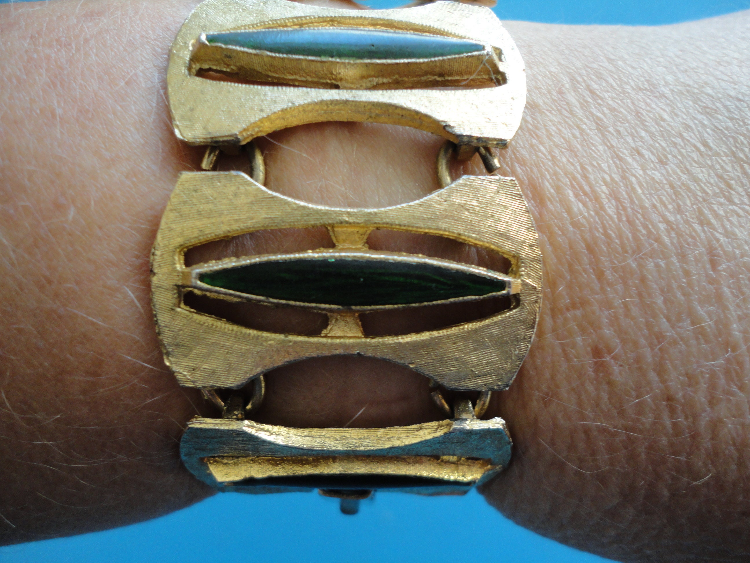 Rare Vintage Designer Chunky Wide Brushed Gold Tone and