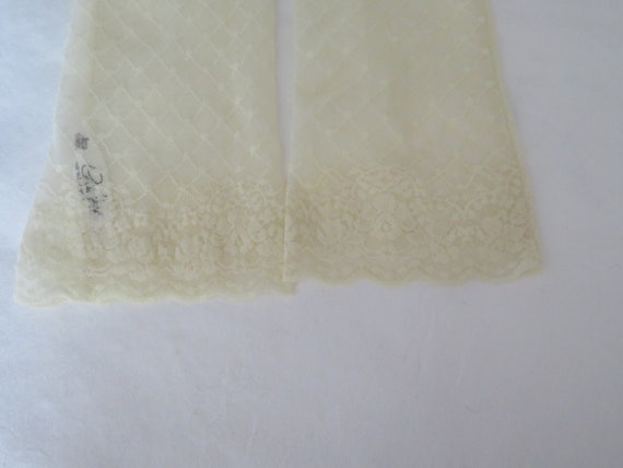 Vintage Ivory Semi Sheer Nylon Lace Elbow Length … - image 8