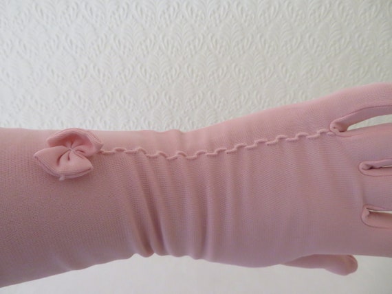 Vintage Pink Nylon Mid Length Gloves with Embroid… - image 3