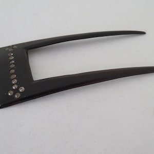 Vintage zwarte celluloid en diamante/strass rechthoekige top haarkam - art nouveau/Edwardiaans - tweetand