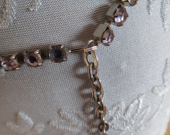 Vintage Silver Tone and Prong Set Pale Lilac Diamante  display picture 1