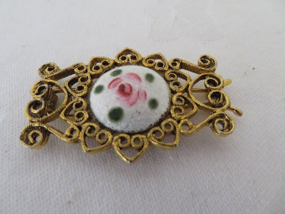 Vintage Gold Tone and White Guilloche Enamel Hairclip/slide 