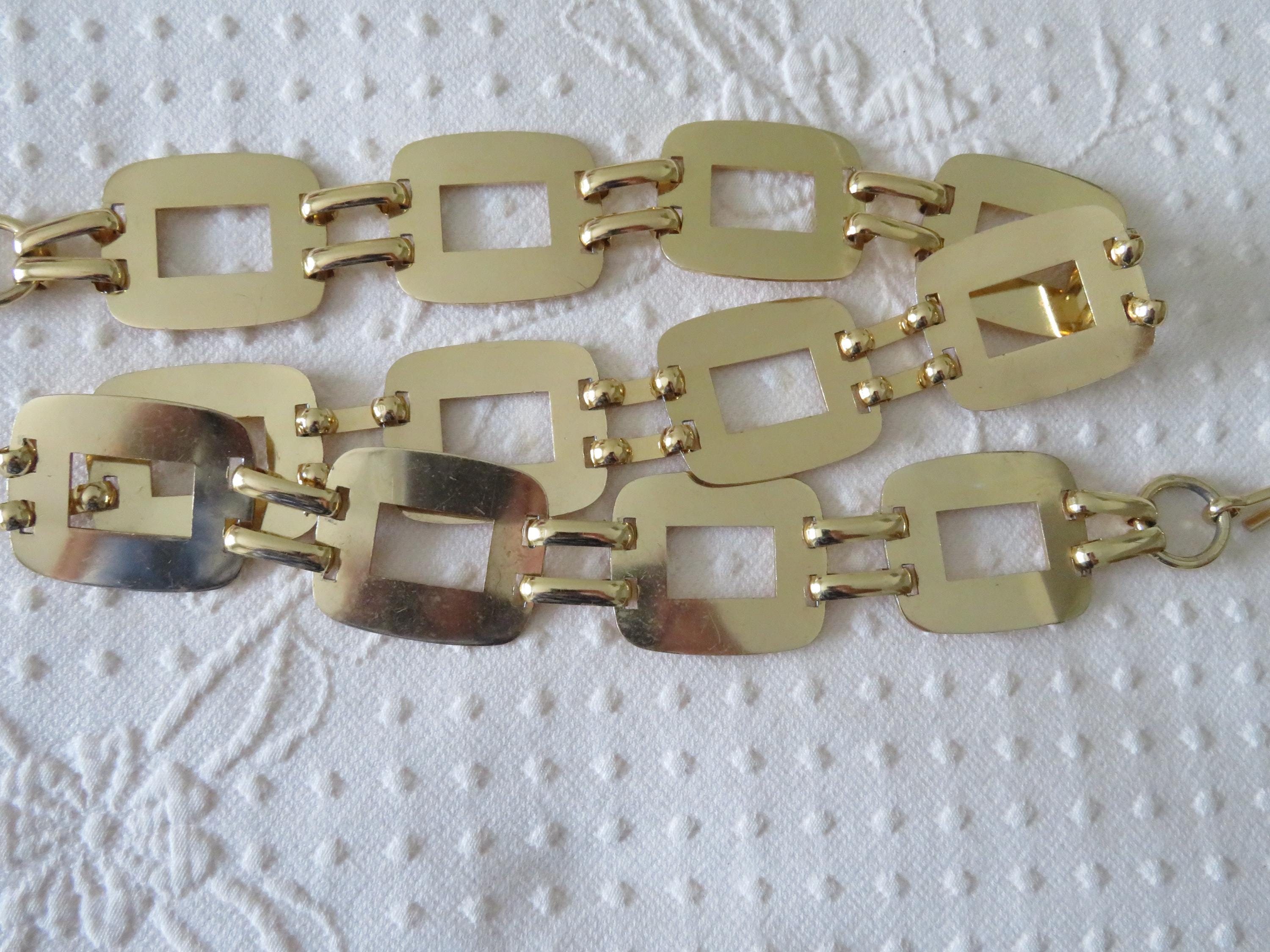 Vintage Gold Tone Rectangular Panel and Book Chain Link Belt  display picture 1