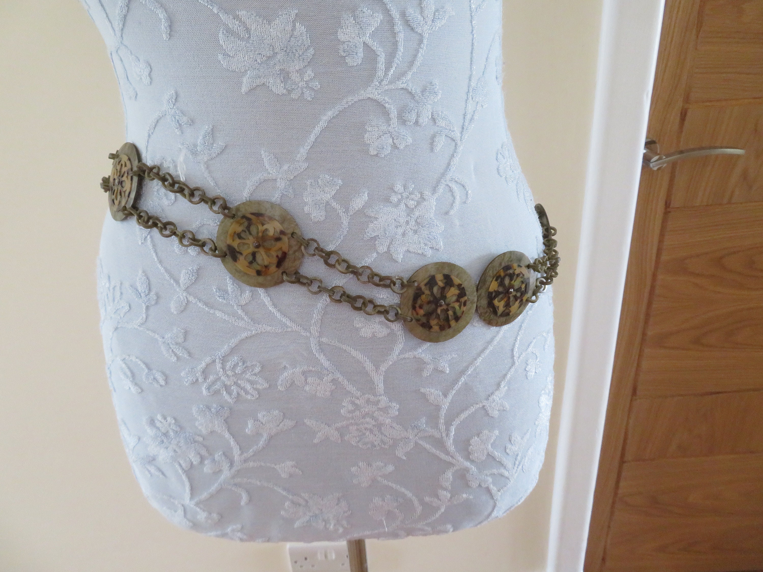 Vintage Art Deco Celluloid Belt - Marbled Green, Faux  display picture 1