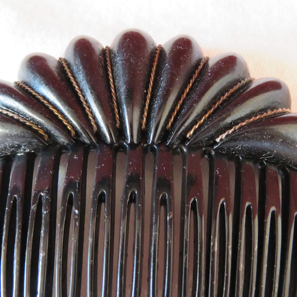 Vintage Designer Hair Comb by Alexandre de Paris, France -Black with Gold Braid - 1980's