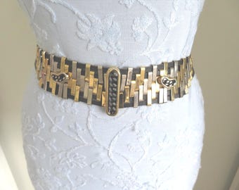 Vintage LW Paris (Louis Wolfer) Black Leather, Gold & Silver Back Fastening Belt