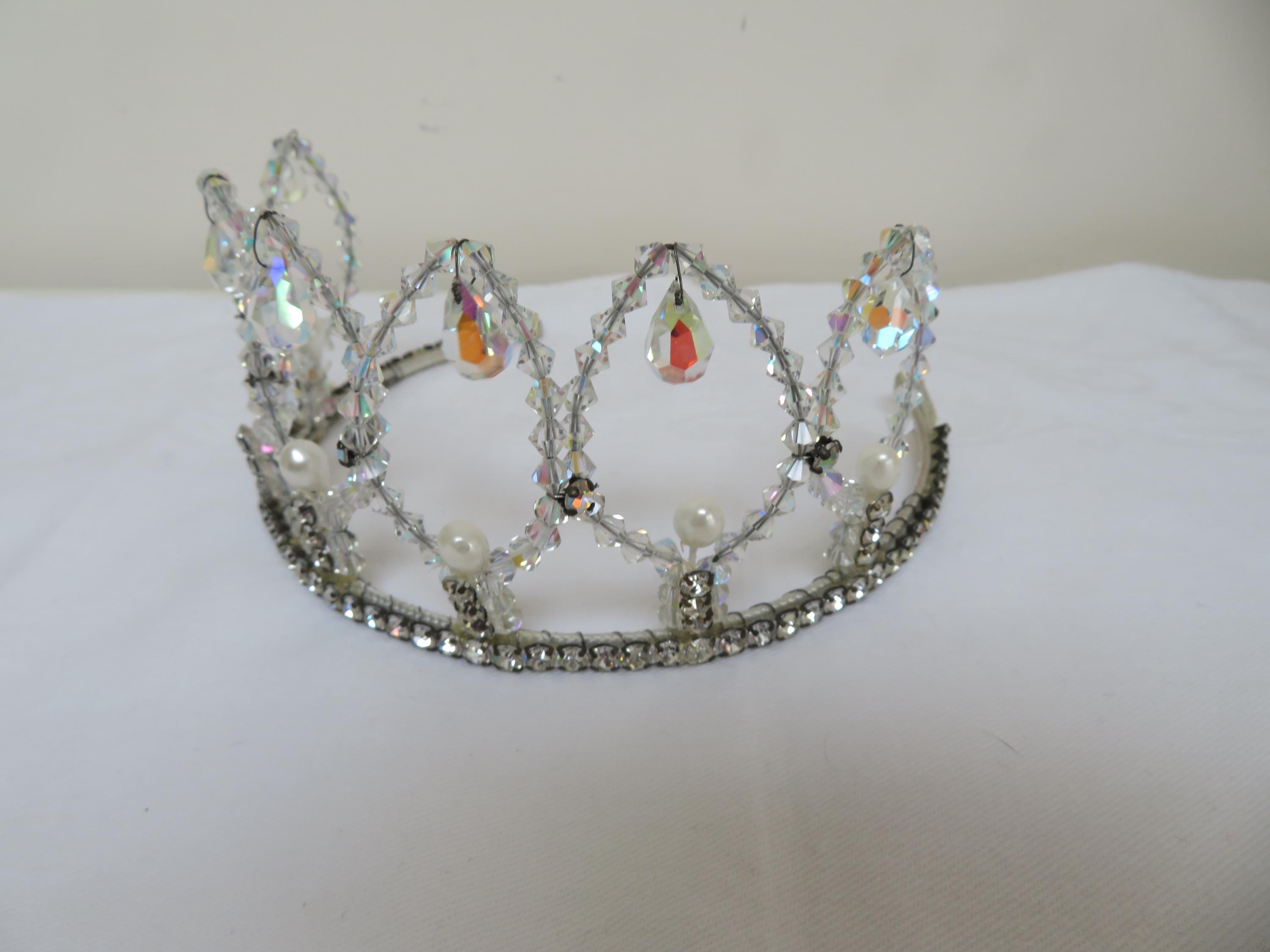 Vintage AB Crystal, Diamante/rhinestone & Ivory Faux Pearl Tiara